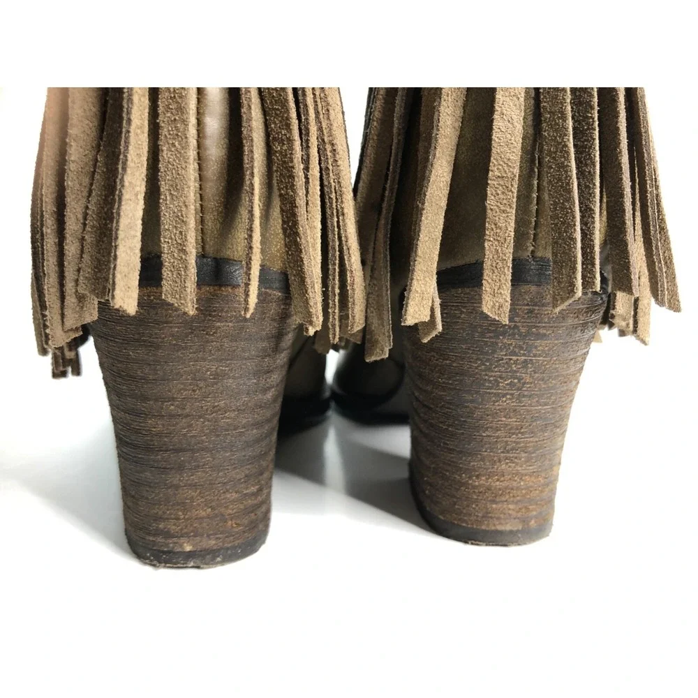 SBICCA Boots Women's Size 7.5 Brown Faux Leather Fringe Western Hippie‎